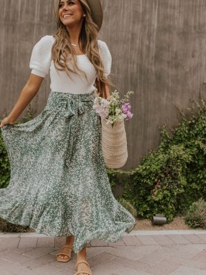 Floral Elastic High-Waist Swing Skirt