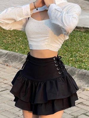 Double Layer Lace-Up Waist Skirt