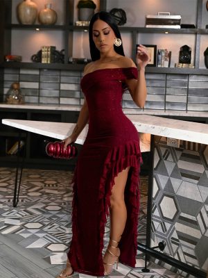 Off-Shoulder Slit Maxi Dress
