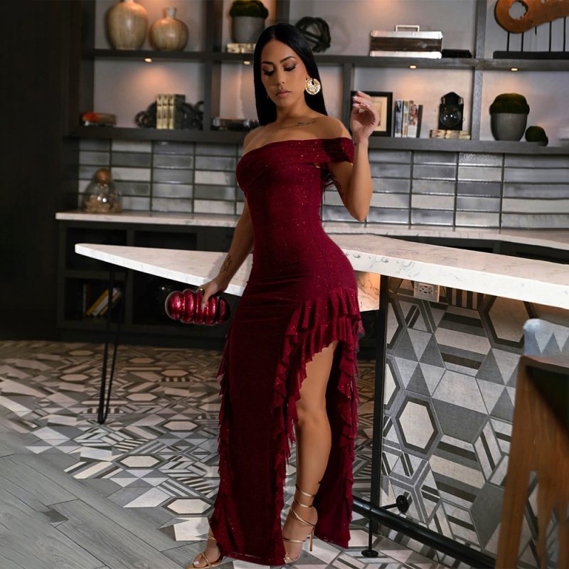 Off-Shoulder Slit Maxi Dress
