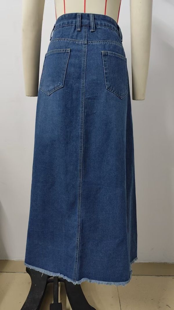 High-Waist Loose Denim Long Skirt - Image 4