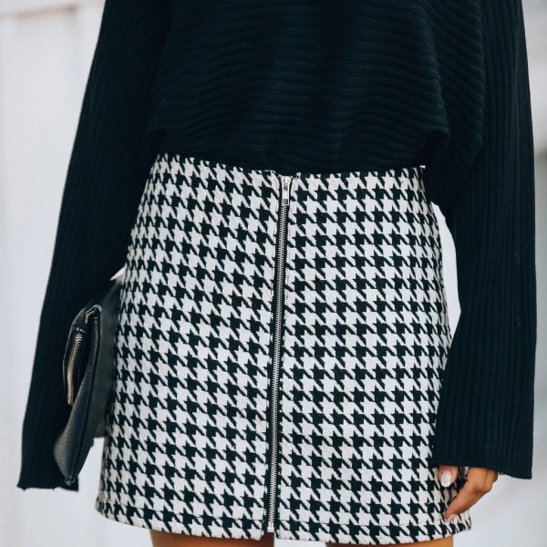 Autumn Winter Houndstooth A-Line Skirt - Image 3