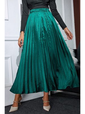 Satin Pleated High Waist Skirt