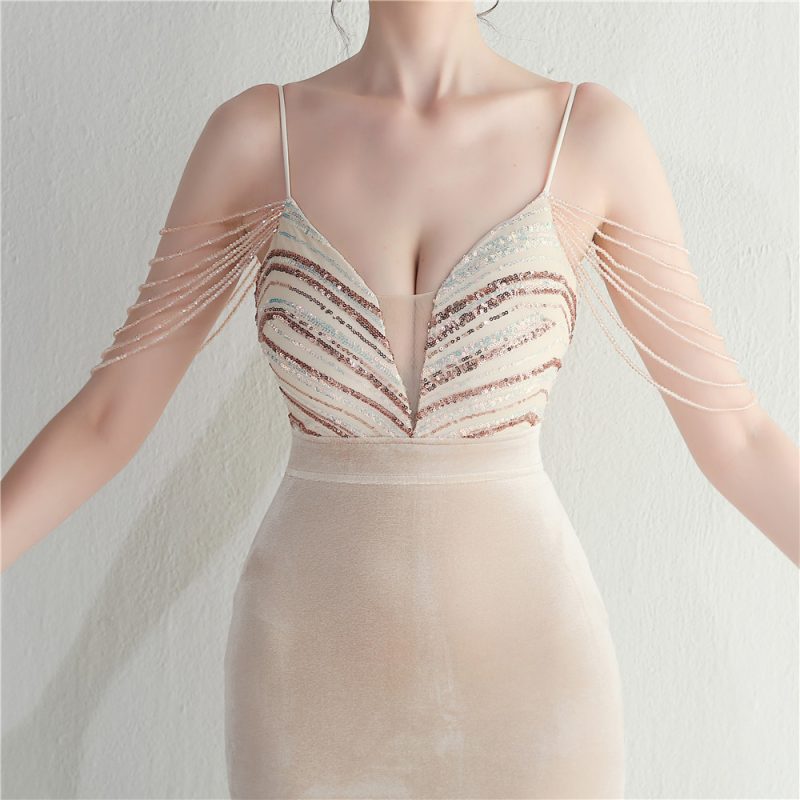 Korean Velvet Sequin Evening Dress - Image 4