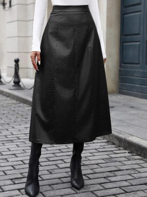 Autumn Winter A-Line Faux Leather Skirt