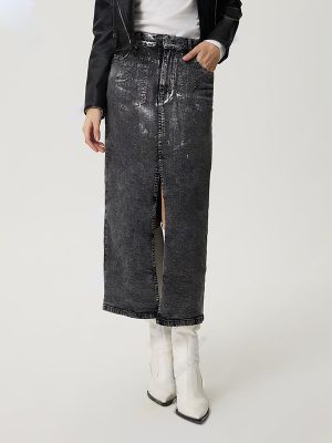 Retro Silver Craft Denim Skirt