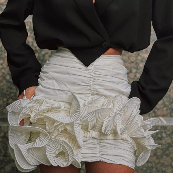 Elegant Pleated Lace Hip Skirt