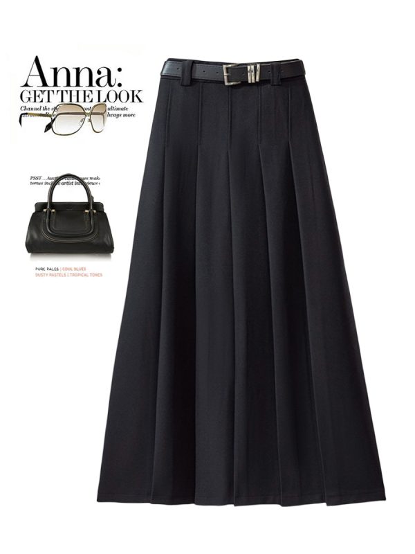 Korean High-Waist Pleated A-Line Skirt - Image 4