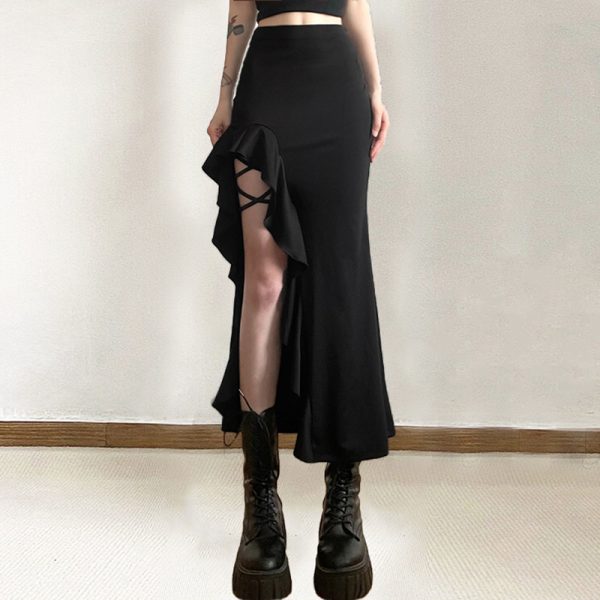 Solid Color High-Waist Split Skirt - Image 3