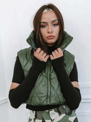 Solid Color Sleeveless High Neck Coat