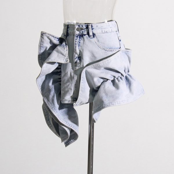 Sexy Patchwork Ruffled Denim Skirt - Image 2