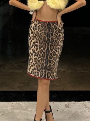 Leopard Print Sequin Stretch Skirt