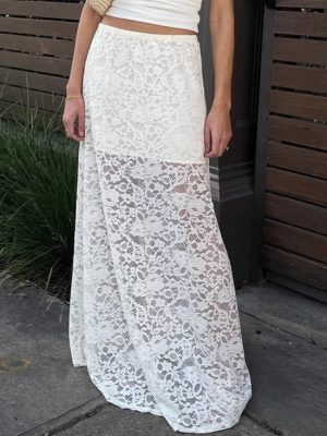 Jacquard Lace Cutout Long Skirt