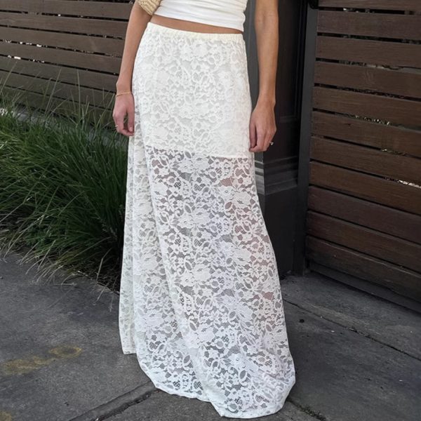 Jacquard Lace Cutout Long Skirt