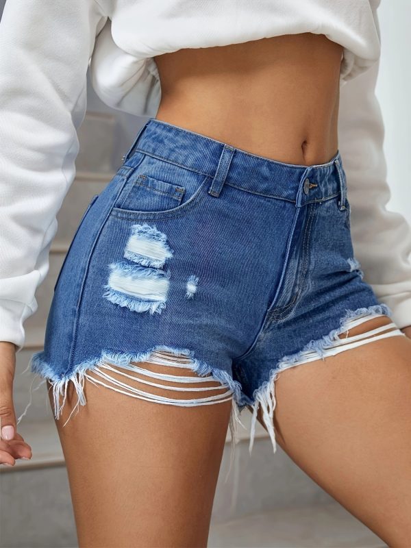 Women's Slim Fit Ripped Denim Shorts - Image 4