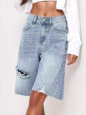 Women’s High Waist Distressed Cropped Jeans