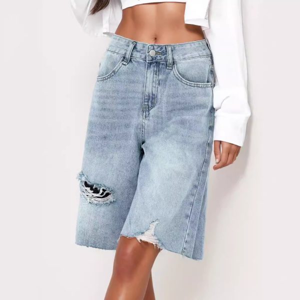 Women's High Waist Distressed Cropped Jeans