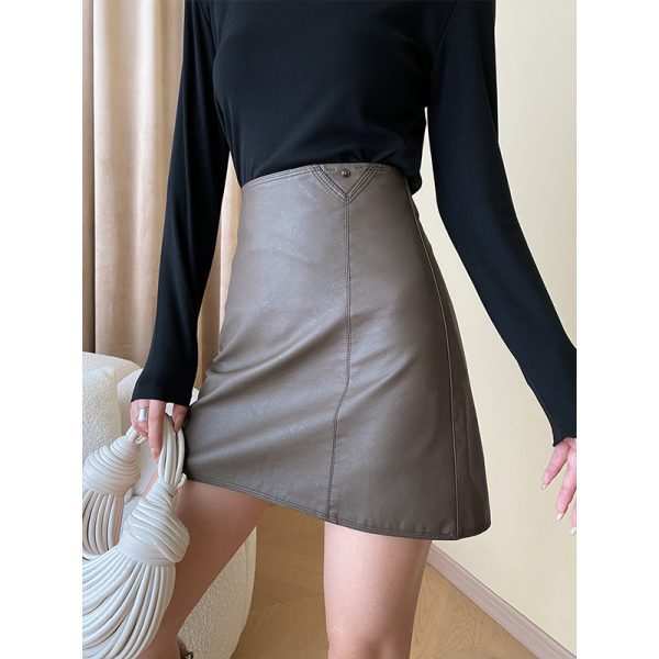 French High Waist Leather Skirt