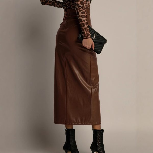 High-Waist Sheath Leather Skirt - Image 2