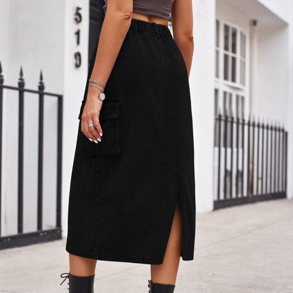 Slimming Washed Denim Midi Skirt - Image 4