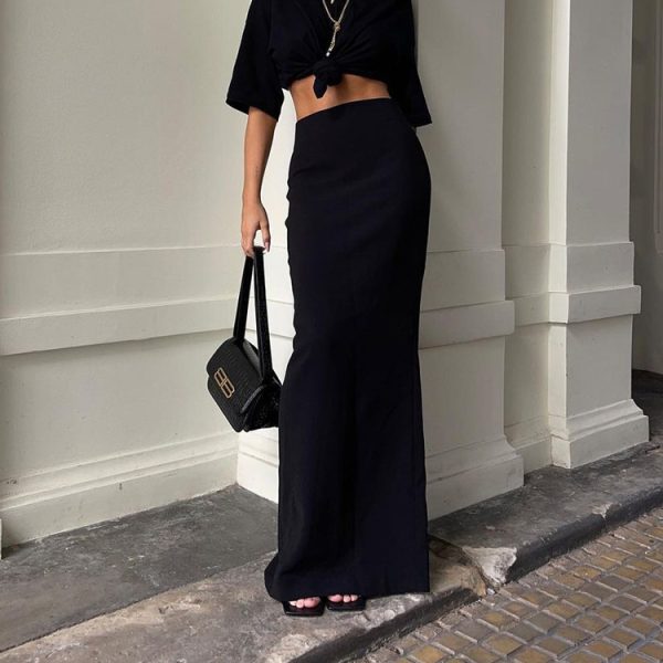 Elegant Slimming Black Long Skirt - Image 2