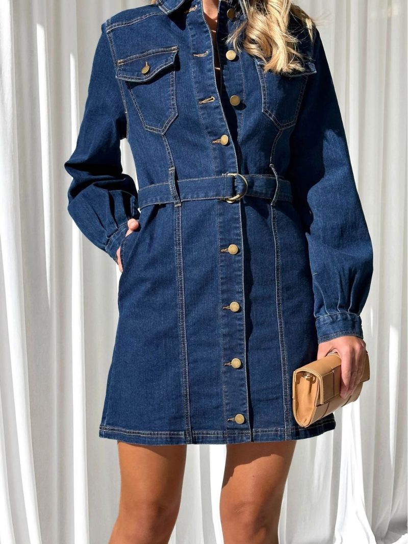 Casual Lace-Up Denim Dress - Image 2