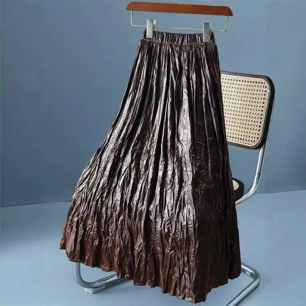 Leather Pleated A-Line Skirt - Image 3