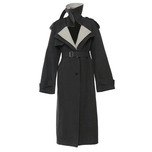 Women's Contrast Color Casual Trench Coat - Image 3