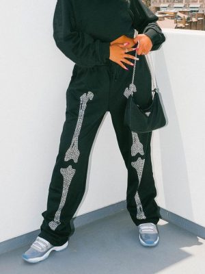 Women’s Rhinestone Skull Sweatpants