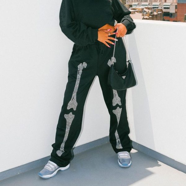 Women's Rhinestone Skull Sweatpants