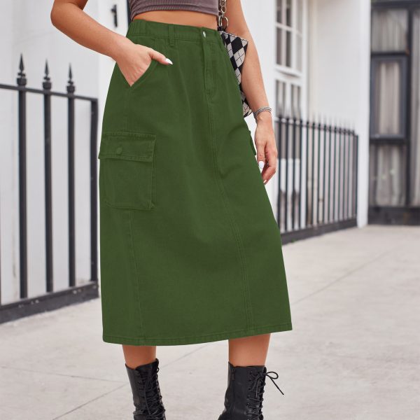 Slimming Washed Denim Midi Skirt - Image 3