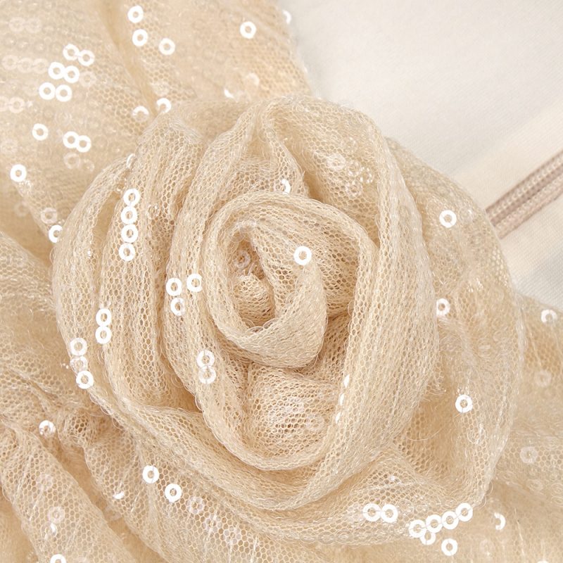 Spring Summer Women Clothing Apricot Long Sleeve Three Dimensional Floral Beaded Dress - Image 4
