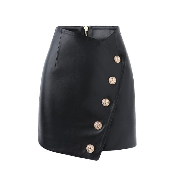 Asymmetric High Waist Leather Skirt - Image 3