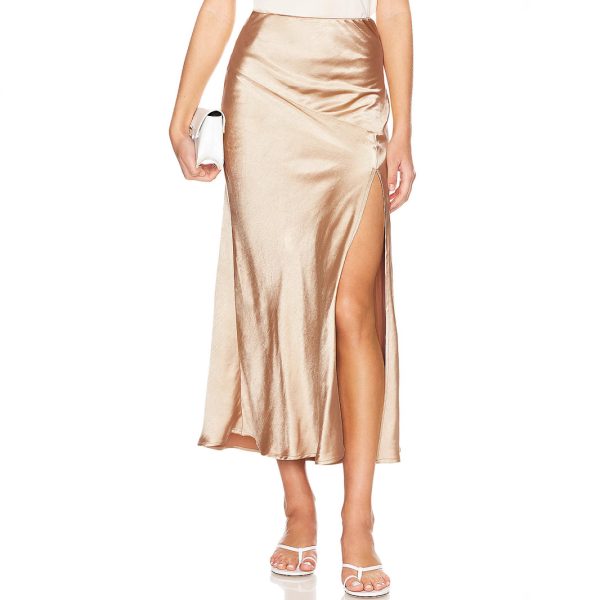 High-Waist Satin Split Long Skirt