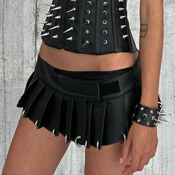 Punk Velcro Leather Mini Skirt - Image 2