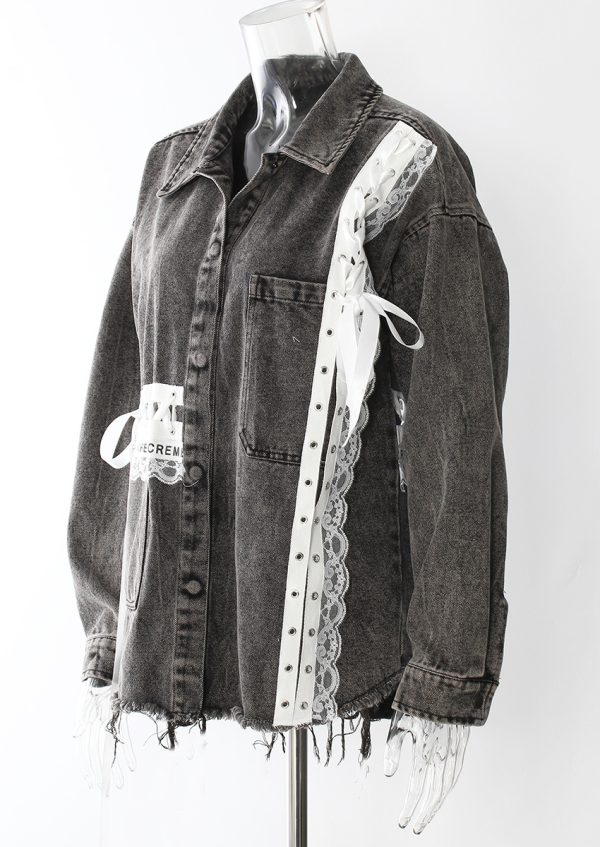 Women's Vintage Lace Denim Shacket - Image 3