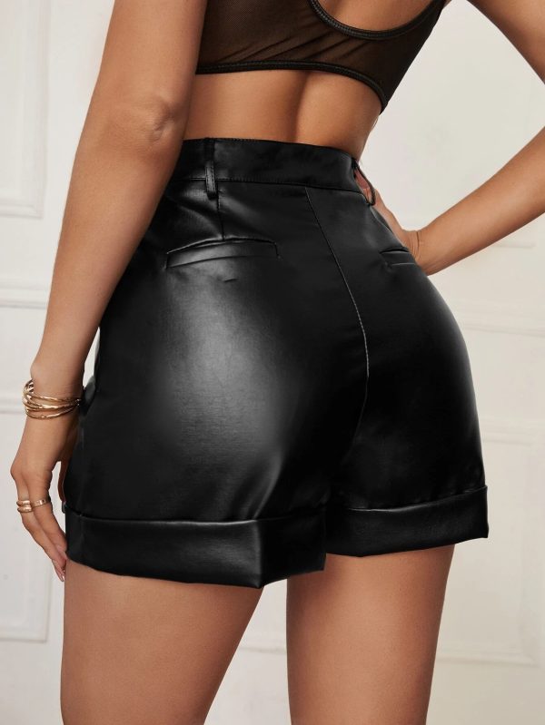 High-Waist Pleated Leather Shorts - Image 4