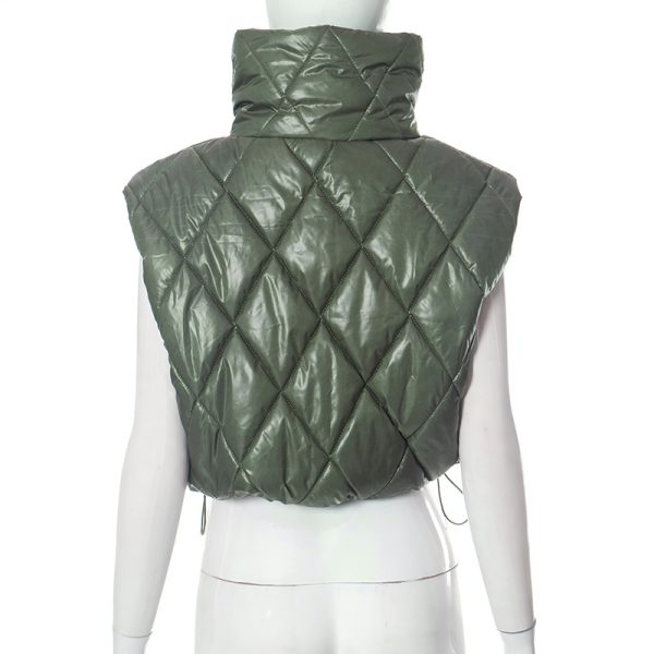 Solid Color Sleeveless High Neck Coat - Image 4