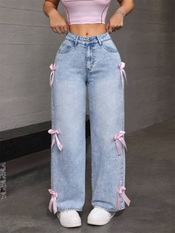 Bowknot Washed Wide-Leg Jeans - Image 3