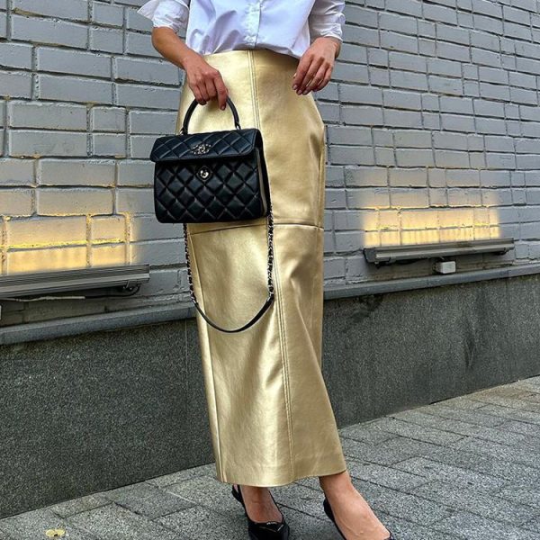 Women's Metallic Faux Leather Skirt