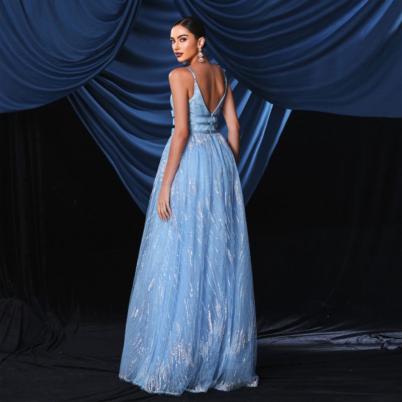 Elegant V-Neck Mesh Dress - Image 3