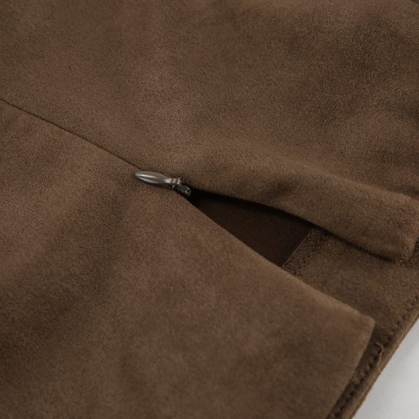 Retro Brown Knitted Suede Skirt - Image 4