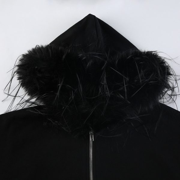 Black Zipper Split Hoodie - Image 4