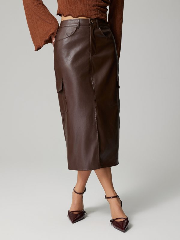 High-Waist Slim Fit Faux Leather Skirt - Image 4