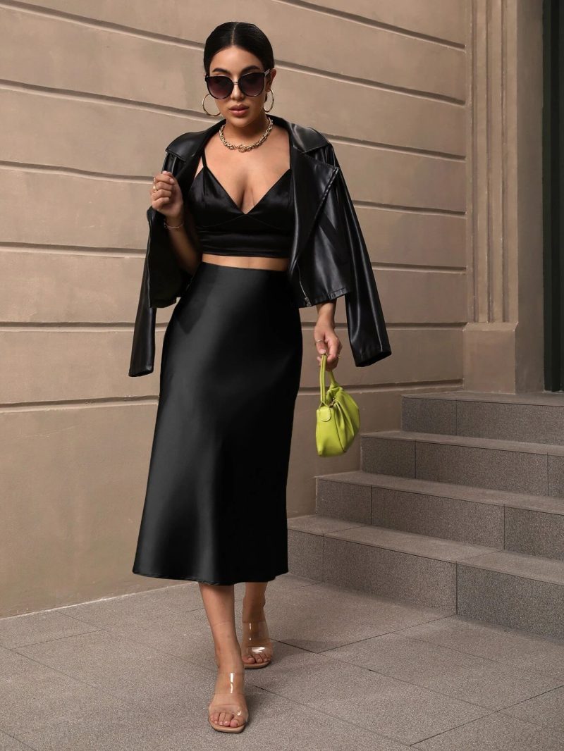 Elegant High Waist Satin Fishtail Skirt - Image 3