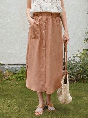 Women’s Cotton Linen Midi Skirt