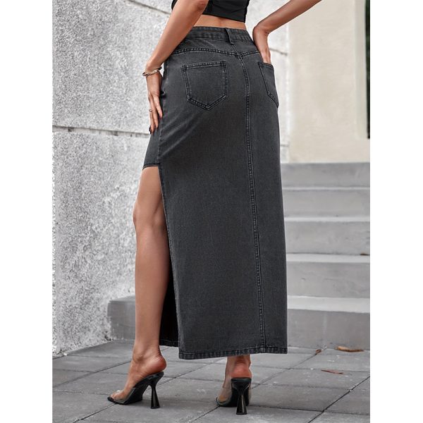 High Waist Slit Denim Skirt - Image 3