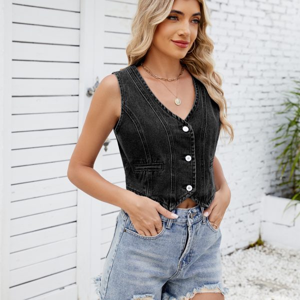 Women's Washed Denim Vest - Image 4