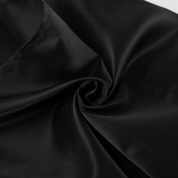 Office Asymmetric Black Satin A-Line Skirt - Image 4