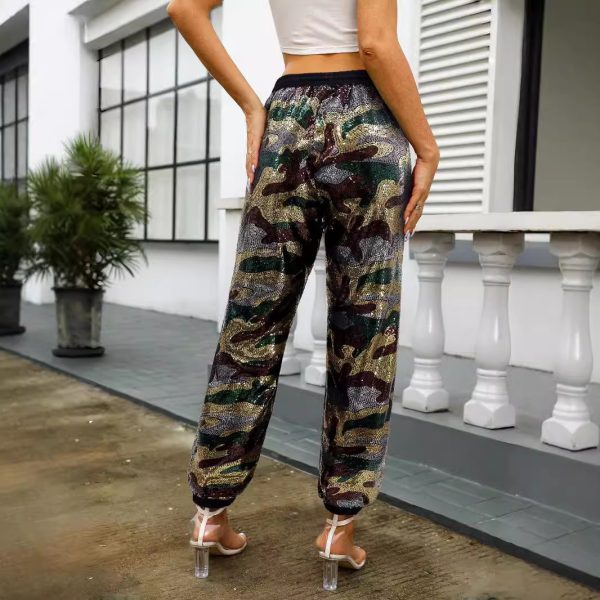 Camouflage Sequined High-Waist Pants - Image 2